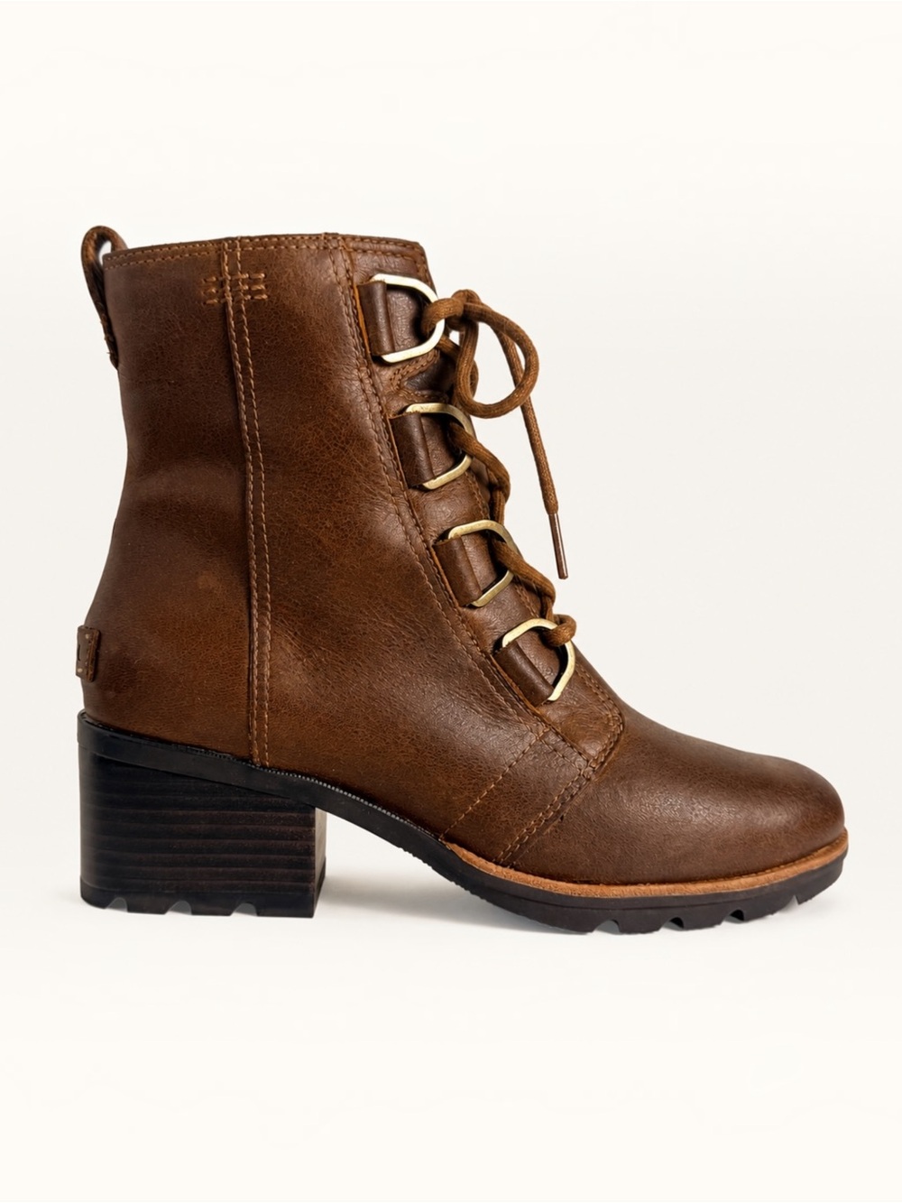 SOREL Cate Lace Womens 8 Redwood Brown Leather Waterproof City Chic Ankle Boots - Picture 5 of 14